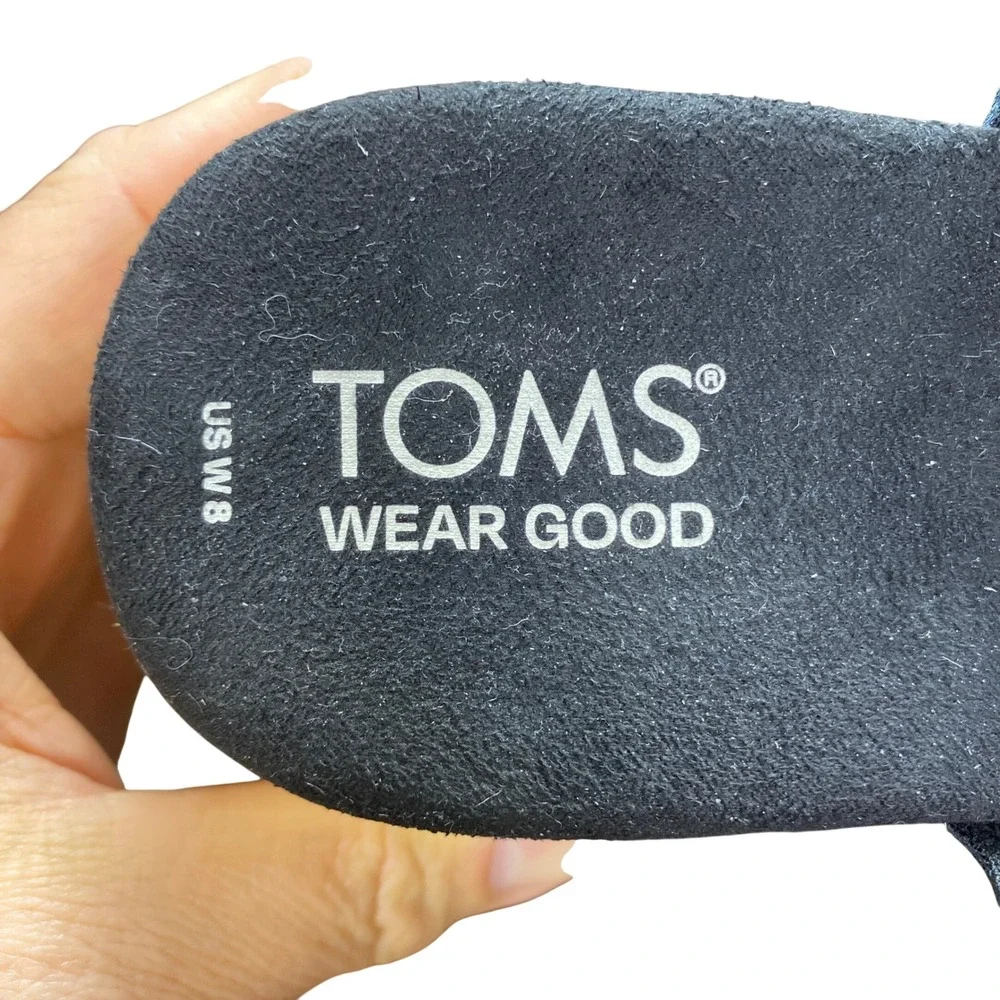 TOMS Black Suede Espadrille Platform Slide Sandals Women US 8 Chevron‎ Trim